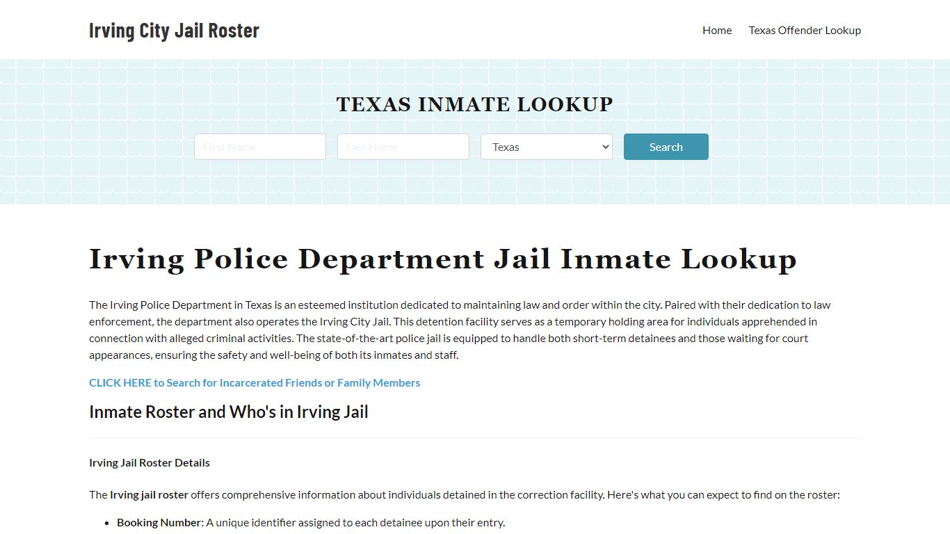 Irving Police Department & City Jail, TX Inmate Roster, Arrests, Mugshots