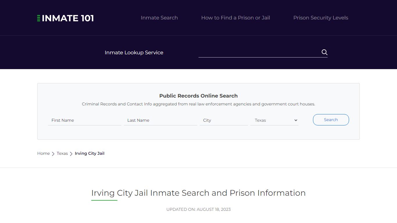 Irving City Jail Inmate Search and Prison Information